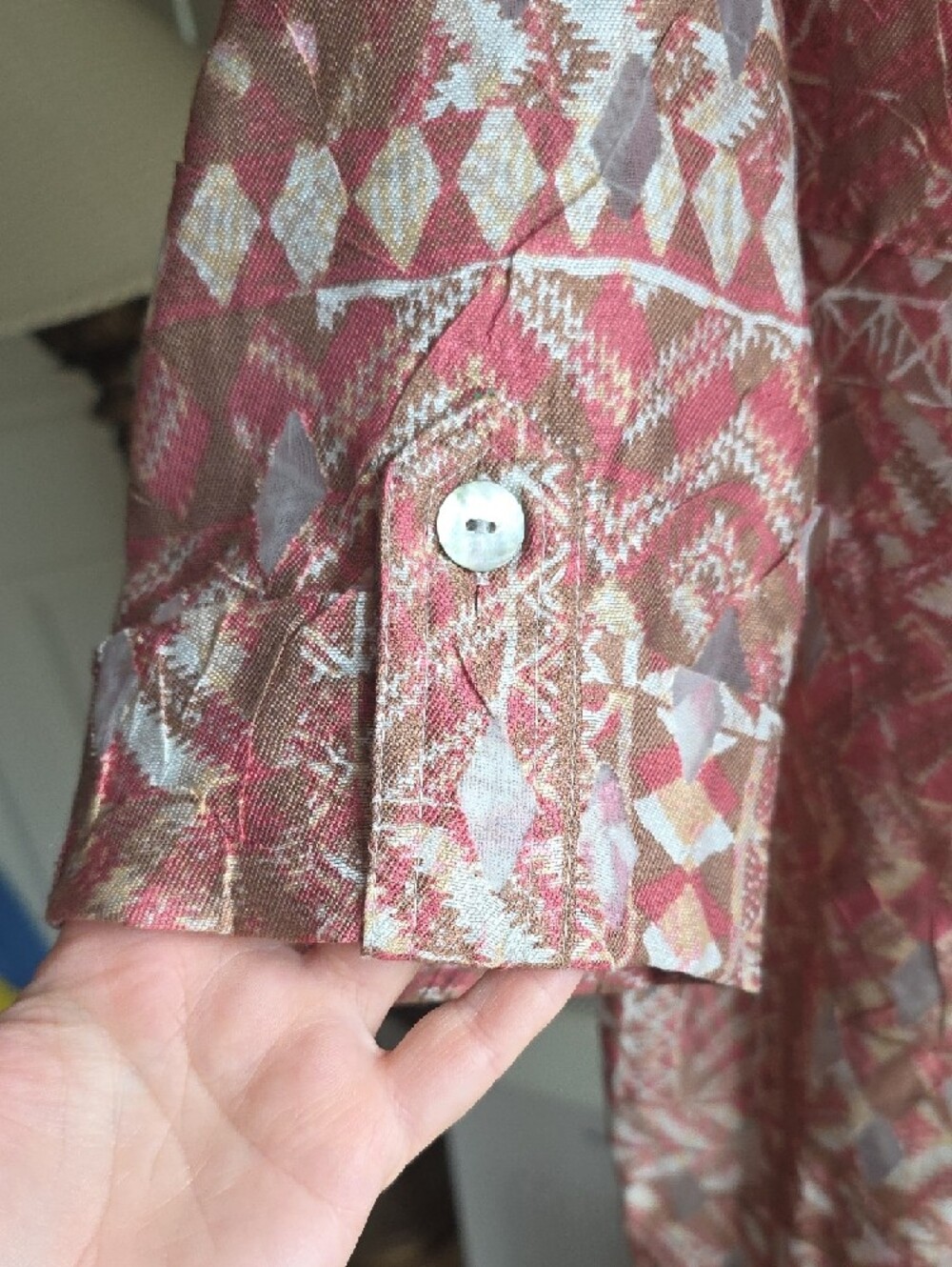 Ruby Rd. Pink and Cream Geometric Button-Front Top - Picture 3 of 5
